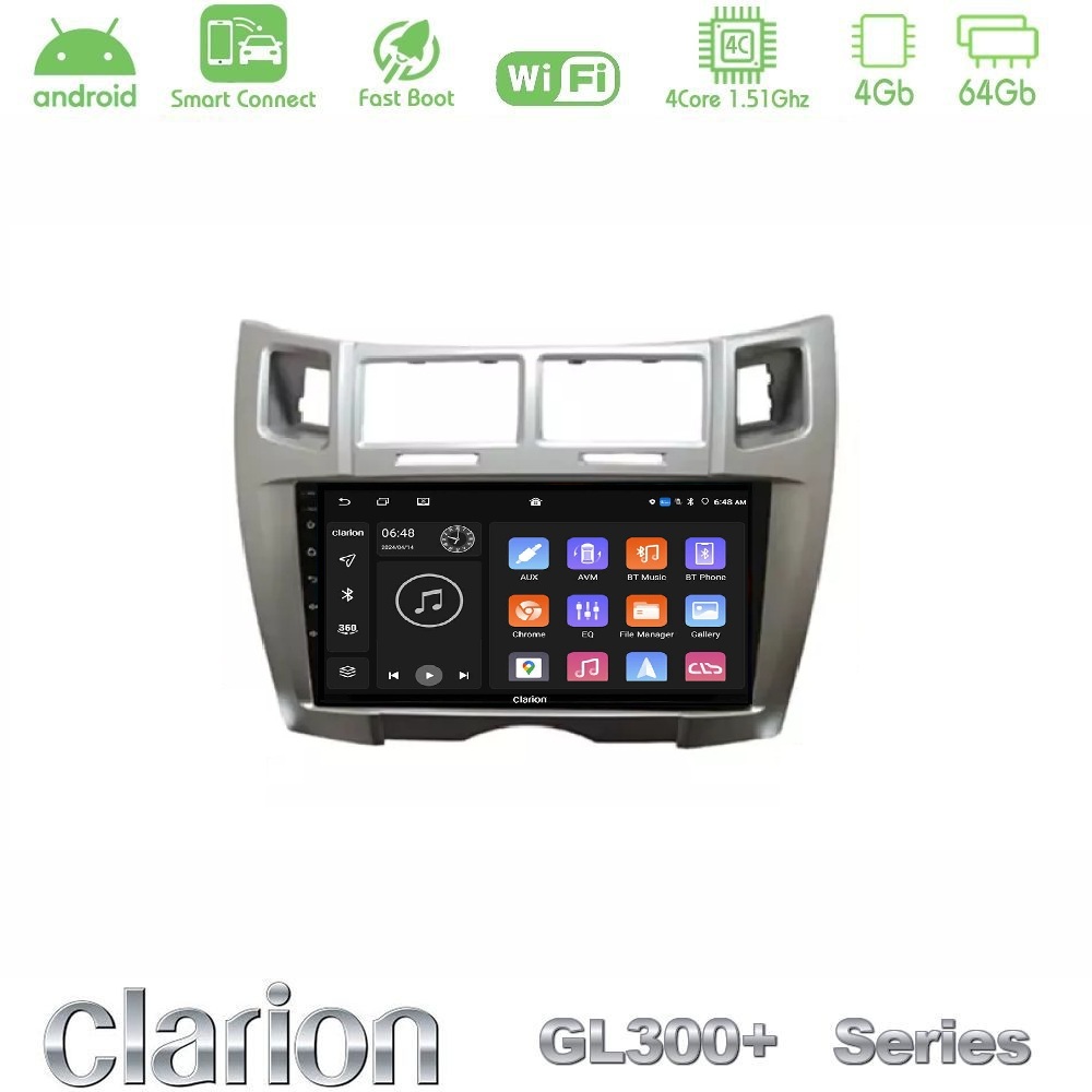 clarion_gl34_ty2191sl Clarion GL300+ Series 4Core Android ClarionOS 4+64GB Toyota Yaris Navigation Multimedia Tablet 9" (Ασημί Χρώμα) - Image 1