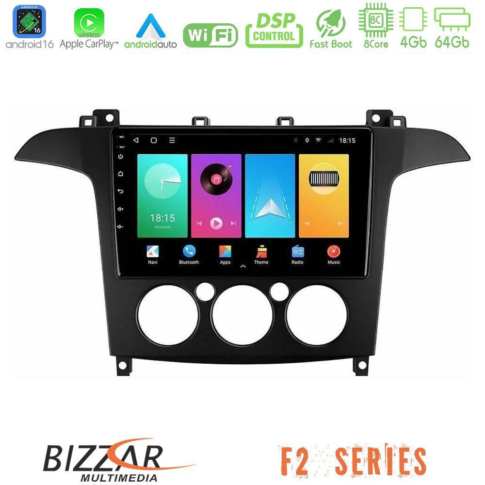 bizzar_f2_fd408 Bizzar F2 Series 8Core Android16 4+64GB Ford S-Max 2006-2008 (manual A/C) Navigation Multimedia Tablet 9" - Image 1