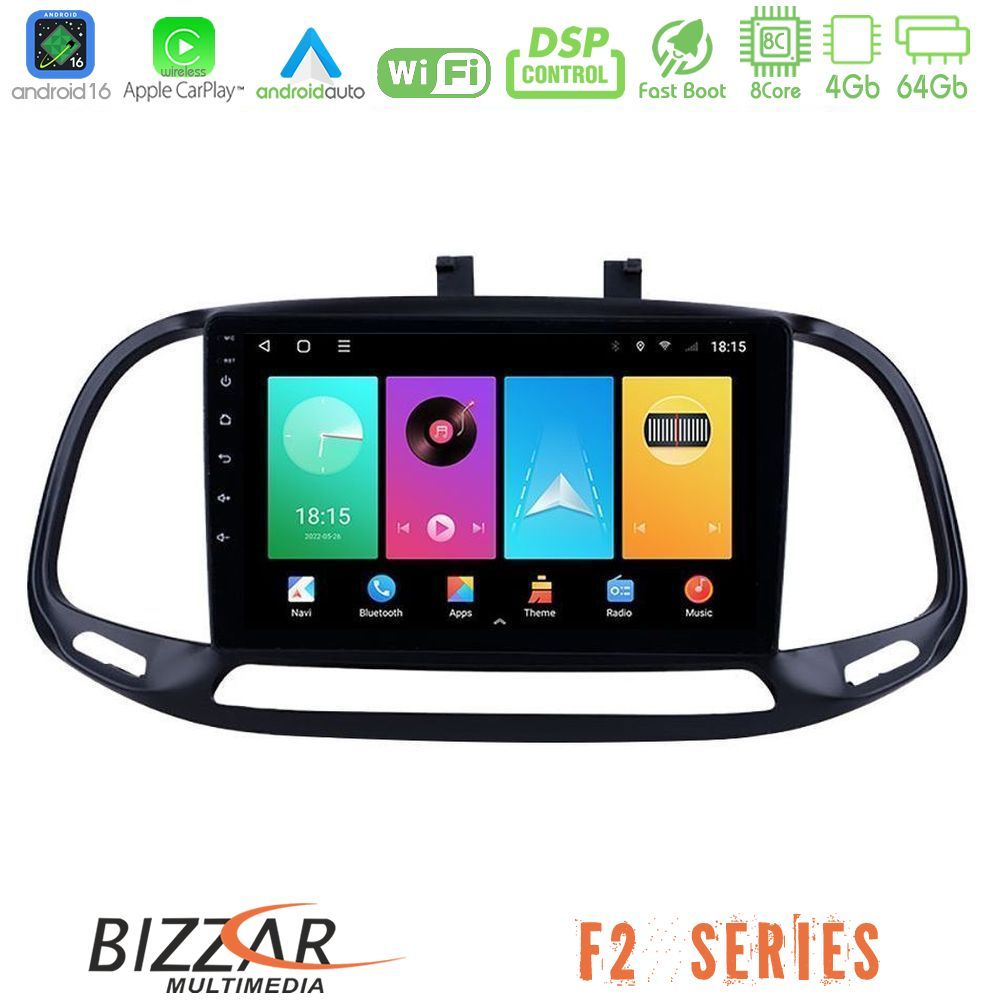 bizzar_f2_ft0909 Bizzar F2 Series 8Core Android16 4+64GB Fiat Doblo 2015-2022 Navigation Multimedia Tablet 9" - Image 1