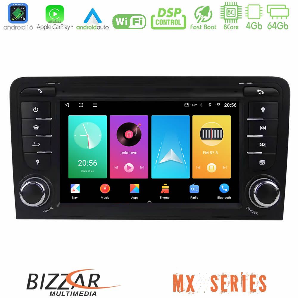 bizzar_mx_au63 Bizzar MX Series Audi A3 8P 8core Android16 4+64GB Navigation Multimedia Deckless 7" με Carplay/AndroidAuto (OEM Style) - Image 1