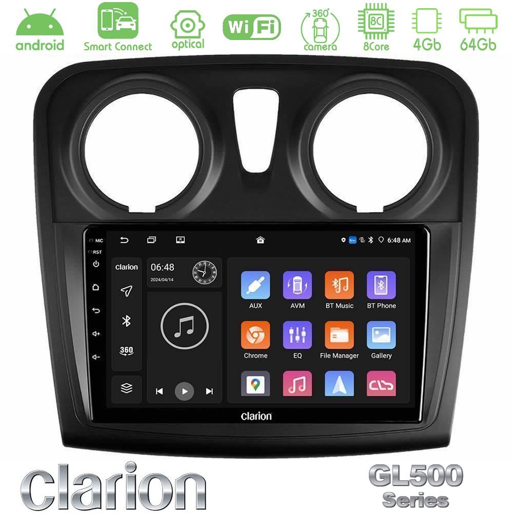 clarion_gl5_dc0621 Clarion GL500 Series 8Core Android ClarionOS 4+64GB Dacia Sandero 2014-2020 Navigation Multimedia Tablet 9" - Image 1