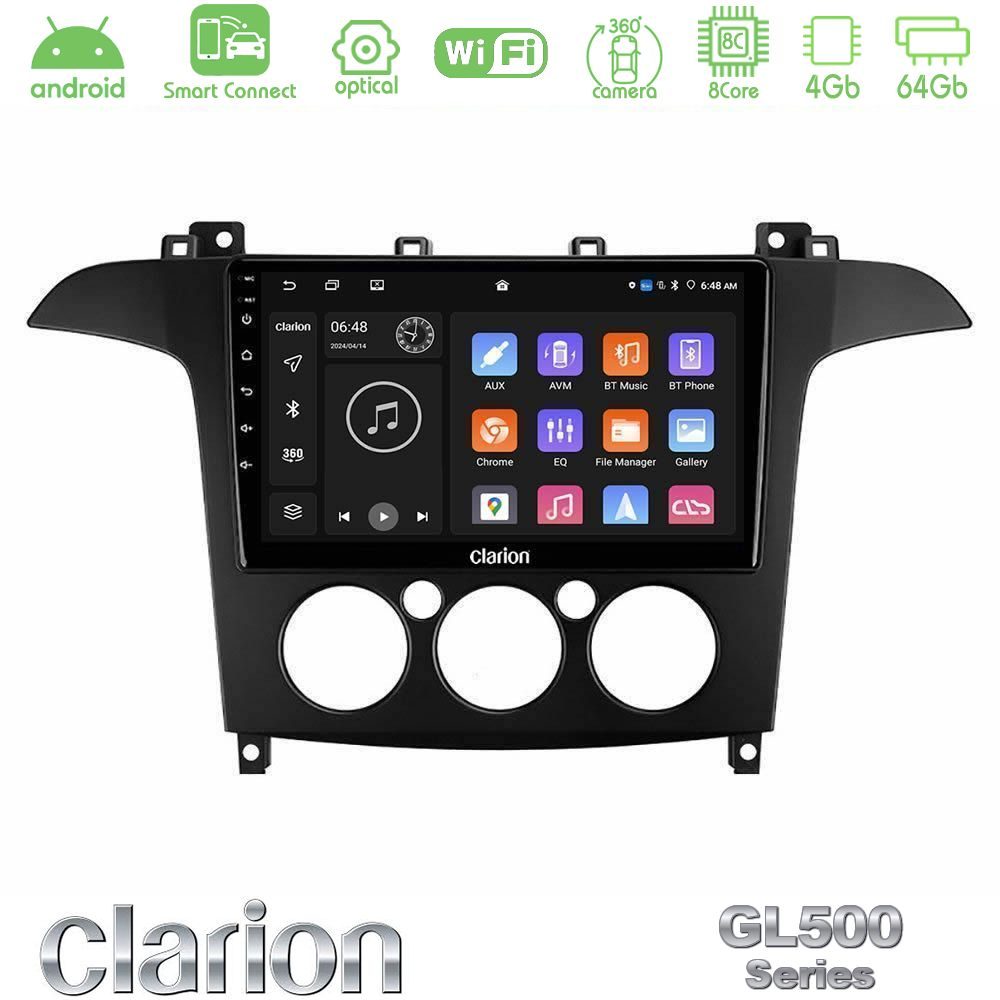 clarion_gl5_fd408 Clarion GL500 Series 8Core Android ClarionOS 4+64GB Ford S-Max 2006-2008 (manual A/C) Navigation Multimedia Tablet 9" - Image 1