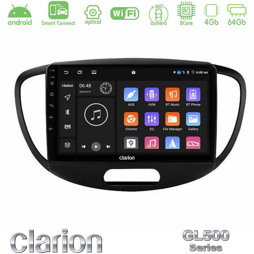 clarion_gl5_hy0551 Clarion GL500 Series 8Core Android ClarionOS 4+64GB Hyundai i10 2008-2014 Navigation Multimedia Tablet 9" - Image 1