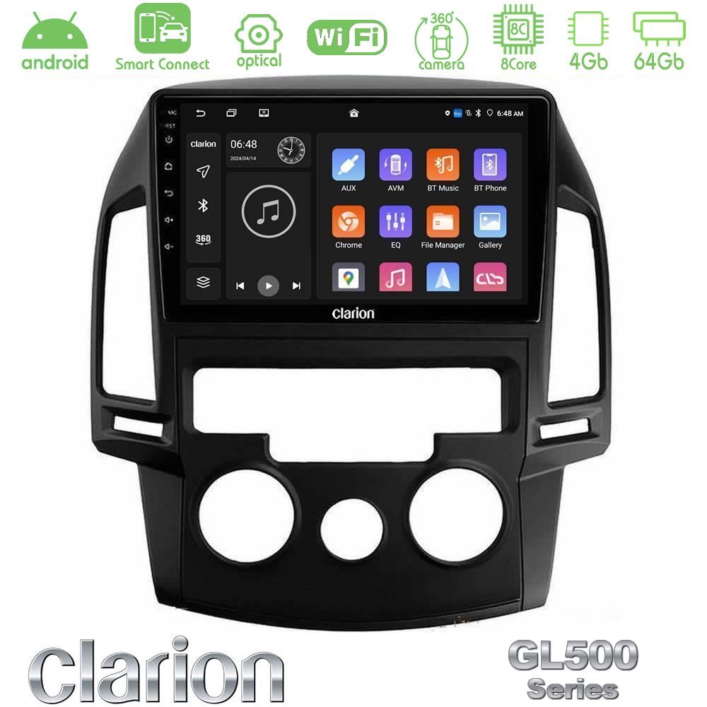 clarion_gl5_hy0799 Clarion GL500 Series 8Core Android ClarionOS 4+64GB Hyundai i30 2007-2012 Manual A/C Navigation Multimedia Tablet 9" - Image 1
