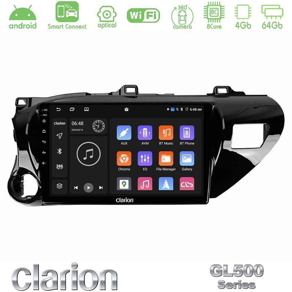 clarion_gl5_ty600 Clarion GL500 Series 8Core Android ClarionOS 4+64GB Toyota Hilux 2017-2021 Navigation Multimedia Tablet 10" - Image 1