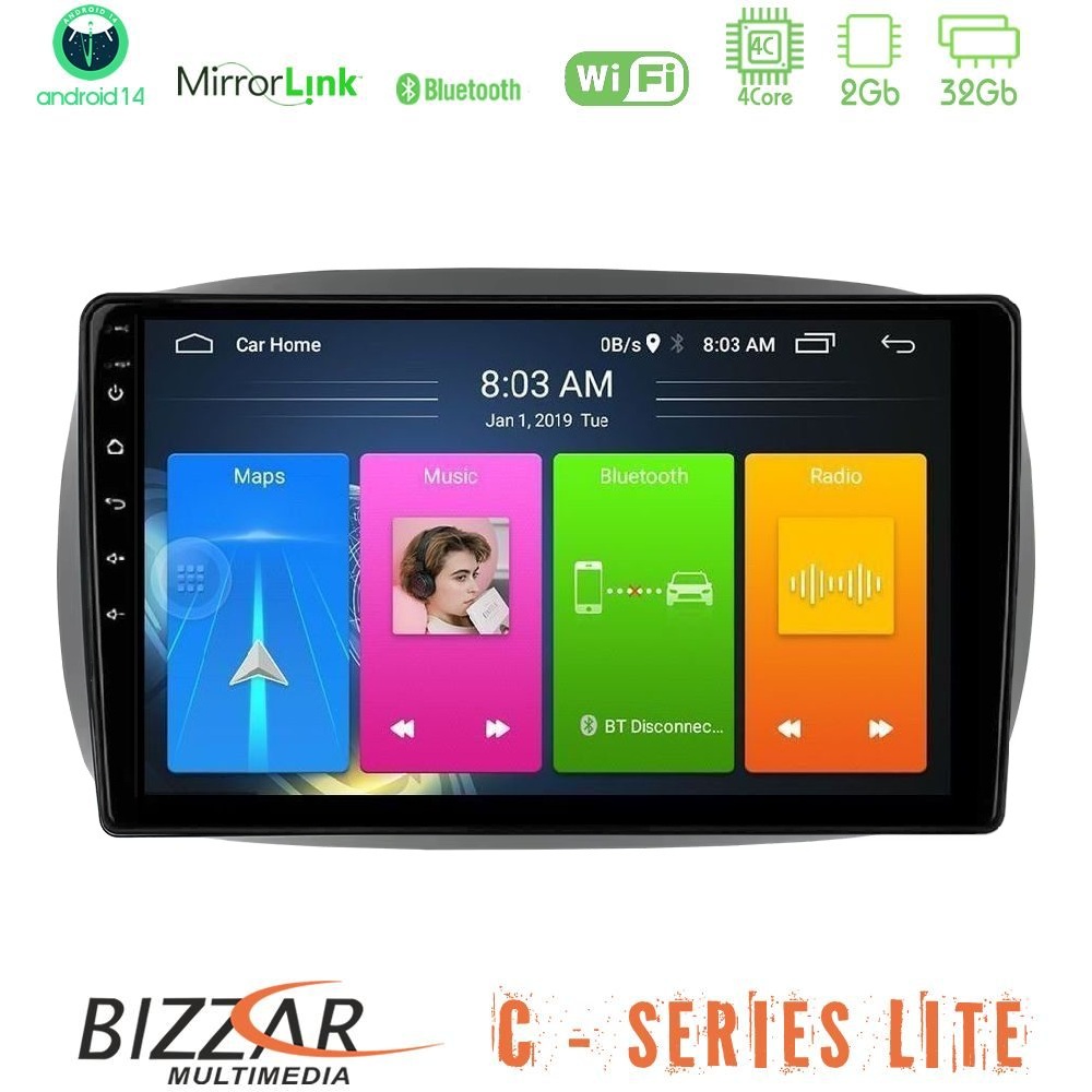 bizzar_c_sm2207n Bizzar C Series Lite 4Core Android14 2+32GB Smart 453 High Level Navigation Multimedia Tablet 9" - Image 1